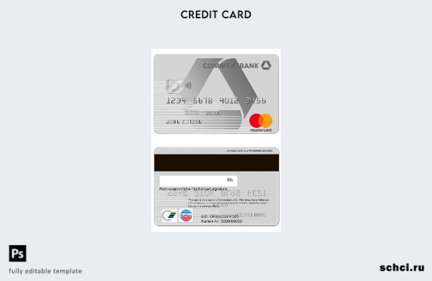 цифровая загрузка шаблона кредитной карты Commerzbank Германии